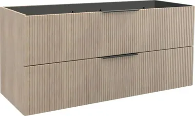 Produktbild von Jungborn Waschbeckenunterschrank QUATTRO BxHxT 120 x 55 x 46 cm Frontfarbe tabak eiche geriffelt inkl. Einzelsiphon