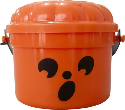 Produktbild von Halloween-Süßigkeiten-oder-Saures-Eimer mit Griff, tragbarer Süßigkeitenhalter aus Kunststoff, kleiner Kürbiseimer für Kinder, Halloween-Partyzubehör