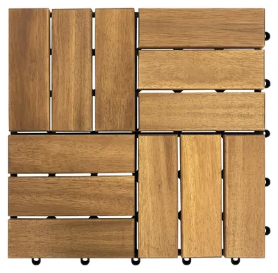 Obrázok produktu pre XINZI 1 m² drevené dlaždice s klikovým spojom – terasové a balkónové dlaždice z akátového dreva, 30 x 30 cm, s odvodňovacím systémom a klikovým spojom (typ 2)