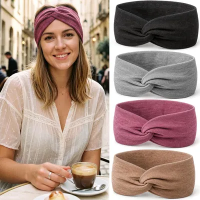 Imagen del producto de Bandas para el pelo anchas para mujer, 4 unidades, elásticas, ideales para yoga y deportes