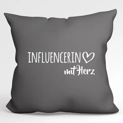 Produktbild von Huuraa Kissen Influencerin mit Herz 40x40cm mit Füllung Steel Grey Baumwolle Dekokissen Geschenkidee
