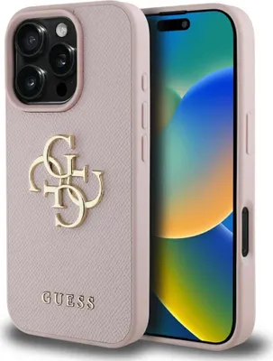 Zdjęcie produktu dla Etui GUESS na telefon iPhone 16 Pro, Guess Grained Big 4G Small Classic Logo, różowy