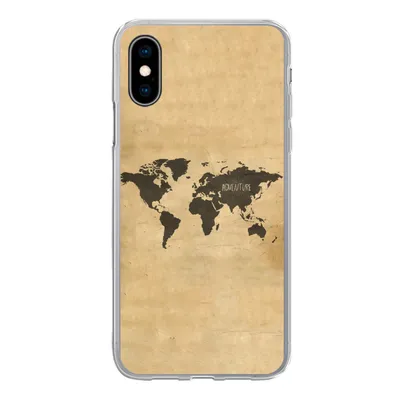 Produktbild von MuchoWow® Handyhülle Schutzhülle Hülle für iPhone X Weltkarte - Braun - Zitat Silikon Softcase Handy Hülle - Handyhülle