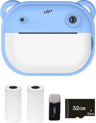 Obrázok produktu pre Detský fotoaparát, digitálny fotoaparát 1080P, termálna tlač s 2,4'' IPS obrazovkou, automatické zaostrovanie videa, s 2 kotúčmi papiera na tlač, 32G pamäťová karta + čítačka kariet