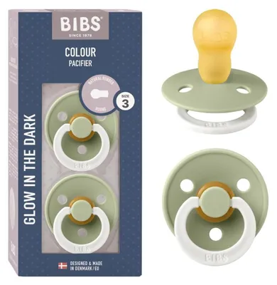 Immagine prodotto di BIBS Confezione da 2 ciucci - Lattice gomma naturale - Fosforescente, taglia 2, 18 mesi, colore salvia