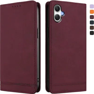 Produktbild von Hülle für Samsung Galaxy A06 5G/4G, Retro Kunstleder Ständer Klapphülle mit Kartenfächer und Magnetische Rot