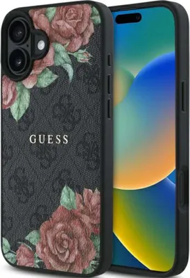 Obrázok produktu pre Guess Guhmp16Sp4Ropemck Iphone 16 6,1" čierny/čierny pevný obal 4G Flowers Print Magsafe