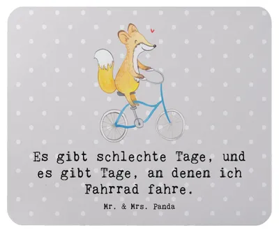 Produktbild von Mr. & Mrs. Panda Mauspad Fuchs Fahrrad fahren - Grau Pastell - Geschenk, Radsport, mousematte, Mouse Pad, gummi, computer mousepad, Trekking, Radeln, Mountainbiking