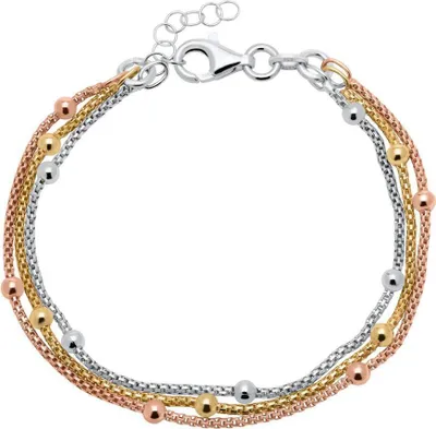 Produktbild von Dreireihiges 925er Silber Armband, Gold- und Rosévergoldet