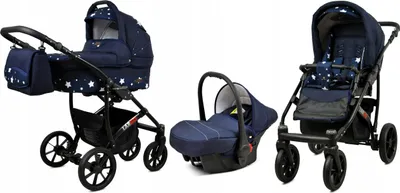 Obrázok produktu pre BabyLux® Largo | Kočík 3v1 Set | Navy Blue Star | Kombinovaný kočík | Set kočíka | Bug