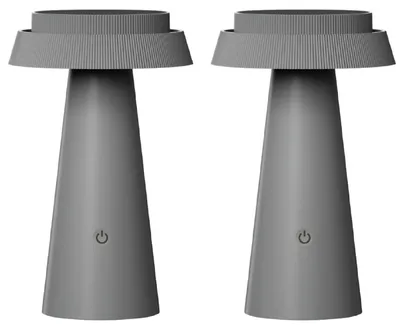 Image de Luxus Europe - Lampe de table solaire Mambo - Lot de 2 - Gris - Lampe de table d'extérieur LED solaire sans fil – Fonctionne à l'énergie solaire et rechargeable via USB-C