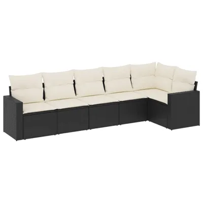 Produktbild von vidaXL 6-tlg. Garten-Sofagarnitur mit Kissen Schwarz Poly Rattan