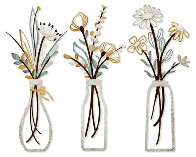 Produktbild von Metallische Wanddekoration mit Blumenmotiven, 3-teilig, für Wohnzimmer, Küche und Flur