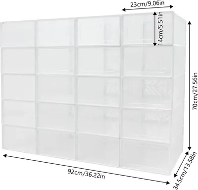 Produktbild von Stapelfähige Schuhboxen - Set mit 20 Schuhaufbewahrungsboxen - Kunststoff - Schuhregal - 92 x 70 x 34,5 cm - Weiß