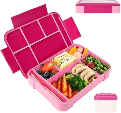Image de Ibenzoa® : Boîte à déjeuner étanche de 1,330 ml avec compartiments – en PP de qualité alimentaire, joint en silicone, 4 fermetures sécurisées pour les enfants, inclut une couverts et un récipient pour les sauces