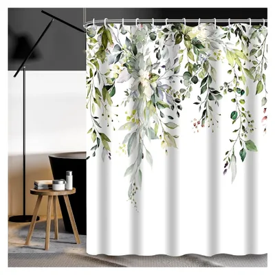 Produktbild von Duschvorhang mit Haken, 200x240cm Shower Curtains Textil Anti-schimmel Wasserdicht Waschbar Duschvorhänge (Grüne Pflanzen)