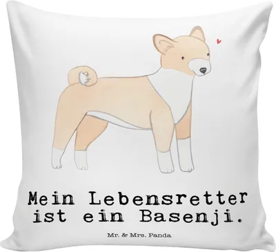 Produktbild von Mr. & Mrs. Panda Kissen 40x40 Basenji Lebensretter - Weiß - Geschenk, wurfkissen, Hund, Polster, Dekokissen, Sofakissen, für sofa, Kongo-Terrier