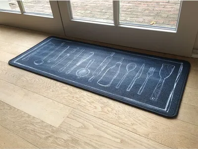Produktbild von Schwarzer Küchenteppich mit Besteckmuster - 120x50 cm