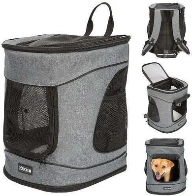 Produktbild von CADOCA® Haustierrucksack bis 20 kg verstellbare Gurte faltbar Kurzleine Haustier Tragetasche Hunderucksack Katzenrucksack Katze Hund Rucksack Grau