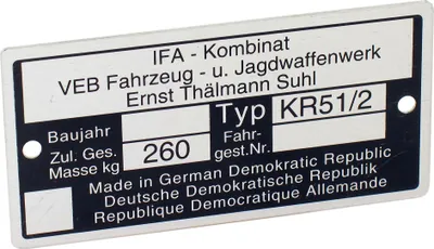 Produktbild von Typenschild KR51/2 Aluminiumplakette