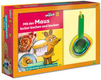 Obrázek produktu pro Vaření a pečení s myší: Velká sada s knihou receptů a 5 odměrkami | Od 3 let (Die Sendung mit der Maus)