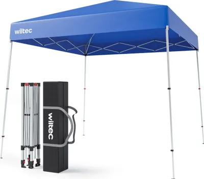 Produktbild von Wiltec Faltpavillon 250 x 250 x 270 cm blau wasserdicht, Pavillon mit Zentralverschluss, Gartenpavillon mit verstellbaren Beinen, Partyzelt für Festival
