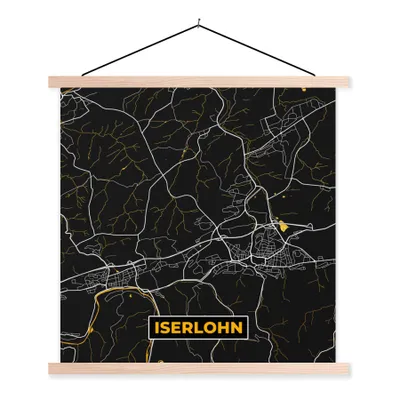 Produktbild von MuchoWow® Textilposter Gold - Deutschland - Karte - Stadtplan - Iserlohn 60x60 cm mit holzfarbenen Rahmen - Wanddekoration