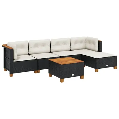 Image de vidaXL Ensemble de salon de jardin 6 pièces avec coussins noir poly rotin