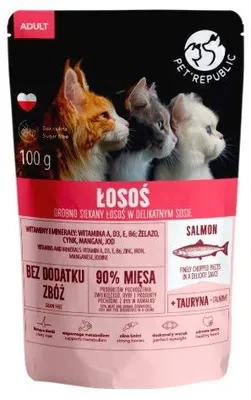 Zdjęcie produktu dla PET REPUBLIC Adult Łosoś drobno siekany - mokra karma dla kota - 100 g