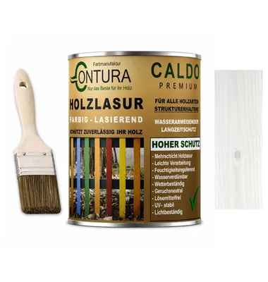 Produktbild von Contura Holzlasur Langzeitschutz Lasur + Pinsel Holz Außen Dauerschutzlasur Holzfarbe - 750ml. + Pinsel / Weiß - K6889