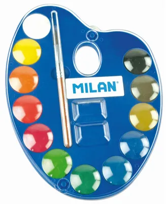 Produktbild von MILAN-Aquarellfarben – 12er-Set, intensive Pigmentierung, 25-mm-Farbtöpfe und Pinsel im Lieferumfang enthalten