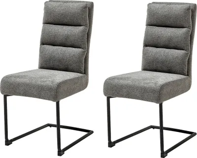 Produktbild von Freischwinger Esszimmer 2er-Set AMSTERDAM-119 Stoffbezug hellgrau, Gestell schwarz matt, BxHxT: ca. 45x100x61 cm