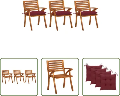 Produktbild von The Living Store Garten-Essstühle mit Kissen 3 Stk. Massivholz Akazie