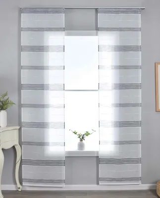 Produktbild von 2er Set Halbtransparente Schiebegardine mit Paneelwagen HxB 245x60 cm Grau »Frankfurt« Leinenbindung Linienmuster Formstabil Robust 202460P-2