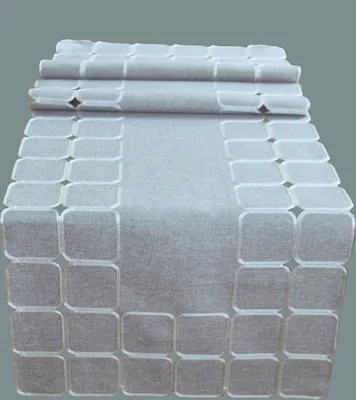 Produktbild von Tischdecke Tischläufer Stickerei Quadrate modern Tischdeko 40 x 140 cm - hellgrau