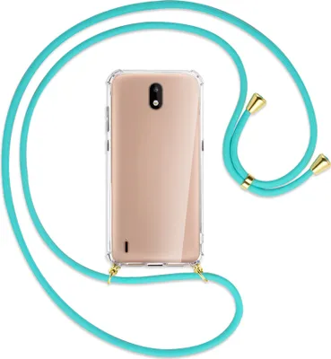 Produktbild von Handykette Backcover-Schutzhülle mit Band (Metall goldfarben) für Nokia 1.3 - türkis