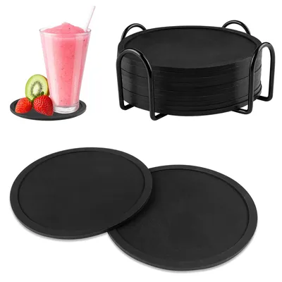 Untersetzer 12er-Set Silikon schwarz rund mit Halter