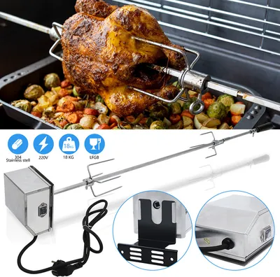 Obrázek produktu pro Yakimz Sada grilovacích špízů z nerezové oceli 117cm Grilovací svorka na maso s motorem včetně jehel na maso 220V - 240V Elektrický rotační špíz, rožeň, otočný špíz