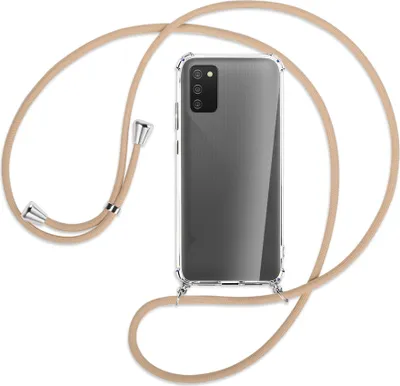 Produktbild von Handykette Backcover-Schutzhülle mit Band (Metall silberfarben) für Samsung Galaxy A02s - beige