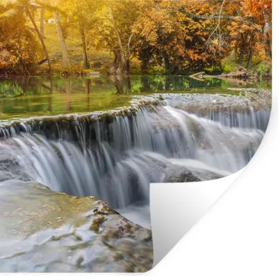 Produktbild von MuchoWow® Wandtattoo Wandsticker Wandaufkleber Herbst - Wasserfall - Natur - Bäume 100x100 cm Selbstklebend und Repositionierbar - Wierderverwendbar - Selbstklebend
