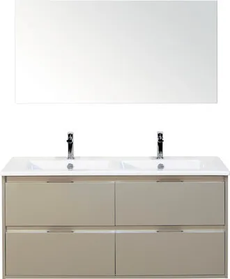 Produktbild von Sanox Badmöbel-Set Porto BxHxT 121 x 170 x 51 cm Frontfarbe kieselgrau mit Doppel-Waschtisch Keramik weiß, Spiegel und W