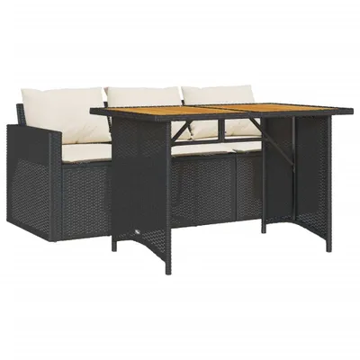 Produktbild von 2-tlg. Garten-Essgruppe mit Kissen Schwarz Poly Rattan