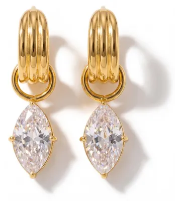Produktbild von Lundholm Ohrhänger Damen Vergoldet my Amelia – Titanstahl 2,5 Micron PVD Gold – Zirkonia Anhänger – Hypoallergen Jewellery