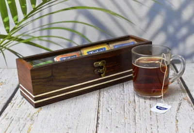 Image de Solidchoice - Boîte à thé en bois avec 4 compartiments