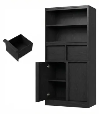 Produktbild von Hoher Stauraumschrank - Freistehender Buffetschrank - Schubladen und Türen - Verstellbare Einlegeböden - Holz - Wohnzimmer - Schwarz