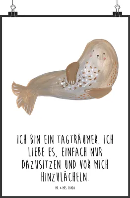 Produktbild von Mr. & Mrs. Panda Bild Robbe Lachen DIN A2 - Weiß - Geschenk, kunstdruck poster, drucke, Strand, Meerestier, Plakat, Ostsee, Lustige Sprüche, Seehund, wanddeko, Nordsee