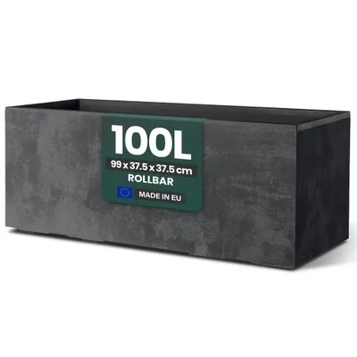 Produktbild von XL Pflanzkasten „Millennium“ 99x37,5x37,5 cm - 100L Volumen - Anthrazit - Rollbarer Pflanzkübel - Wetterfest für Garten, Balkon & Terrasse
