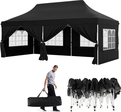 Produktbild von GOPLUS 3x6m faltbarer Pavillon, Partyzelt mit 6 Seitenwänden und 6 Sandsäcken, höhenverstellbarer, wasserdichter & stabiler Gartenpavillon für außen