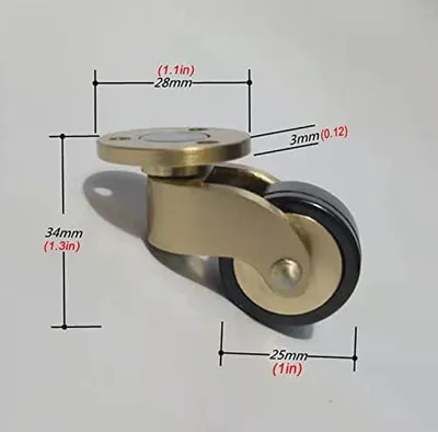 Image de Roulette en laiton avec roues en caoutchouc pivotantes