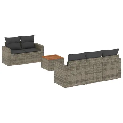 Produktbild von vidaXL 6-tlg. Garten-Sofagarnitur mit Kissen Grau Poly Rattan
